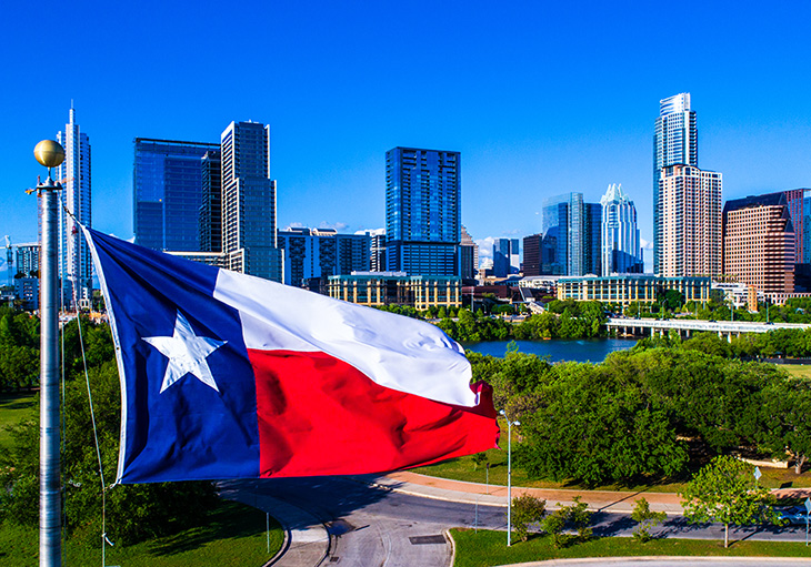 Texas flag waving over Austin 1